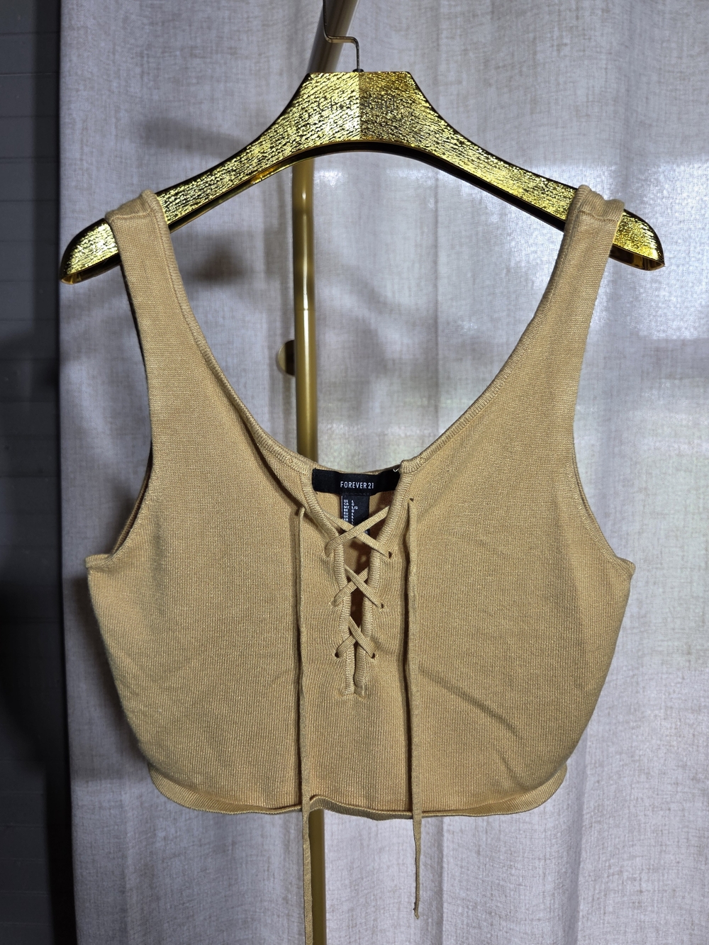 Forever 21 Tan Lace-Up Crop Tank Top
